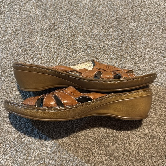 Spring Step Leather Sand Dollar Slide Sandals Brown Comfort Coastal Boho Sz 9.5 - Picture 10 of 12